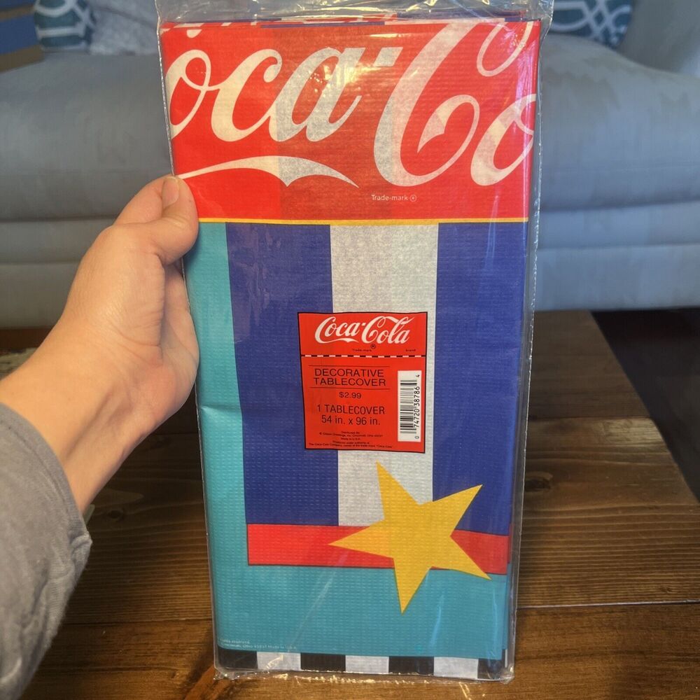 COKE TABLE COVER COCA COLA NEW NOS 1988 GIBSON GREETINGS USA 96" X 54" RETRO